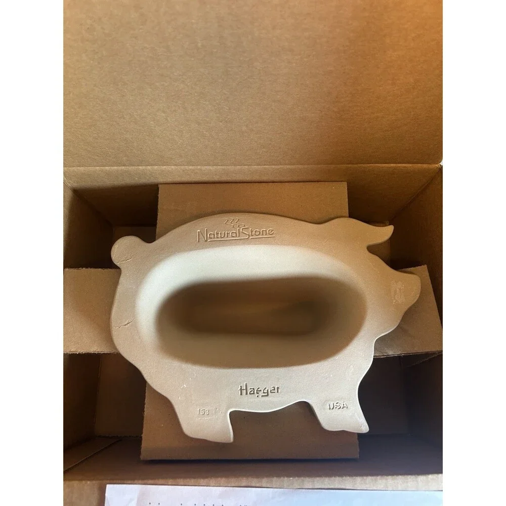 Haeger NaturalStone Pig Bacon Cooker Stoneware Microwave USA Original Box Manual